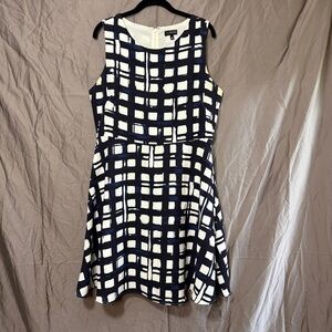 The Limited Window Pane Fit and Flare A-Line Dress Size 12 Navy Blue and White